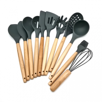 Silicone Kitchenware Set Non Stick Kitchen Utensils with Wooden Handle