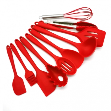 High Quality Wholesale Red Easy Clean Silicone Cooking Utensilio Set 10 Pieces Set Silicone Kitchen Utensils
