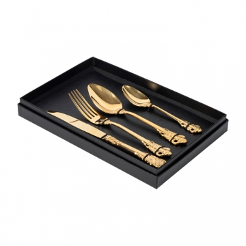 Wedding Gift Events Tableware Silverware Gold Stainless Steel Crown Design Spoons Forks and Knives Cutlery Set