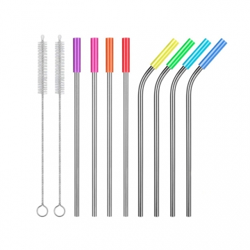 Custom Eco Friendly Reusable Stainless Steel Drinking Metal Straw with Silicone Tips