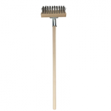 Stainless steel wire deck brush with wood handle