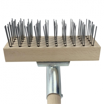 Heavy duty flat wire butcher brush with wood handle